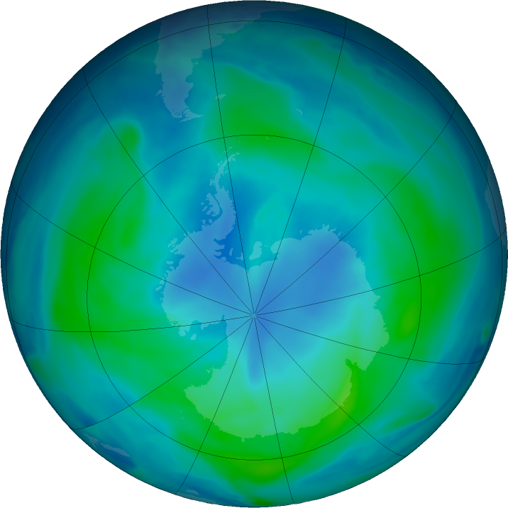 Antarctic ozone map for 27 February 2018